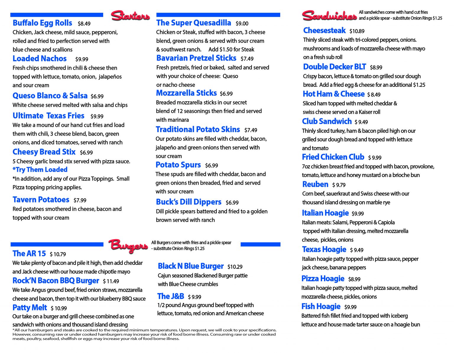 Carryout Menu Jimmy B's Sports Bar & Grill Cincinnati